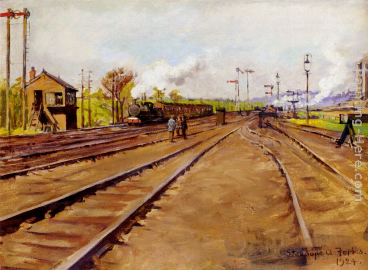 The Sidings painting - Stanhope Alexander Forbes The Sidings art painting
